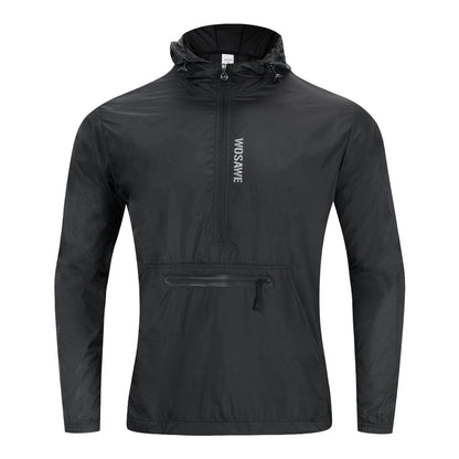 Herren Winddichte Fahrradjacke mit Kapuze – Halb-Reißverschluss Sport Windbreaker