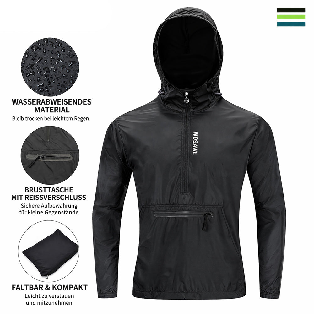 Herren Winddichte Fahrradjacke mit Kapuze – Halb-Reißverschluss Sport Windbreaker
