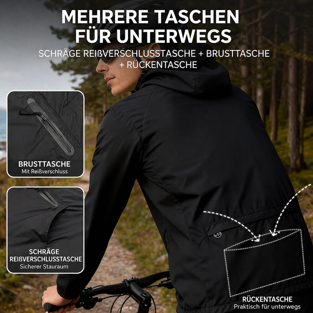 Herren Winddichte Fahrradjacke mit Kapuze – Halb-Reißverschluss Sport Windbreaker