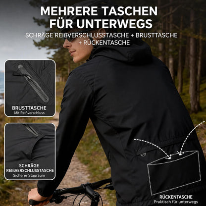 Herren Winddichte Fahrradjacke mit Kapuze – Halb-Reißverschluss Sport Windbreaker