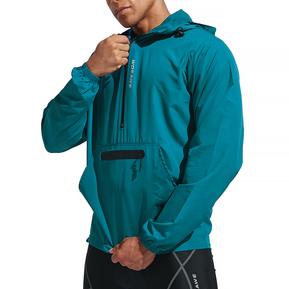 Herren Winddichte Fahrradjacke mit Kapuze – Halb-Reißverschluss Sport Windbreaker