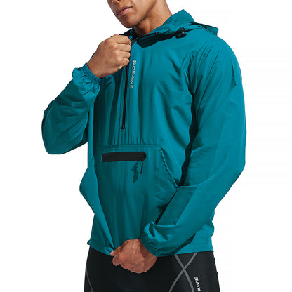 Herren Winddichte Fahrradjacke mit Kapuze – Halb-Reißverschluss Sport Windbreaker