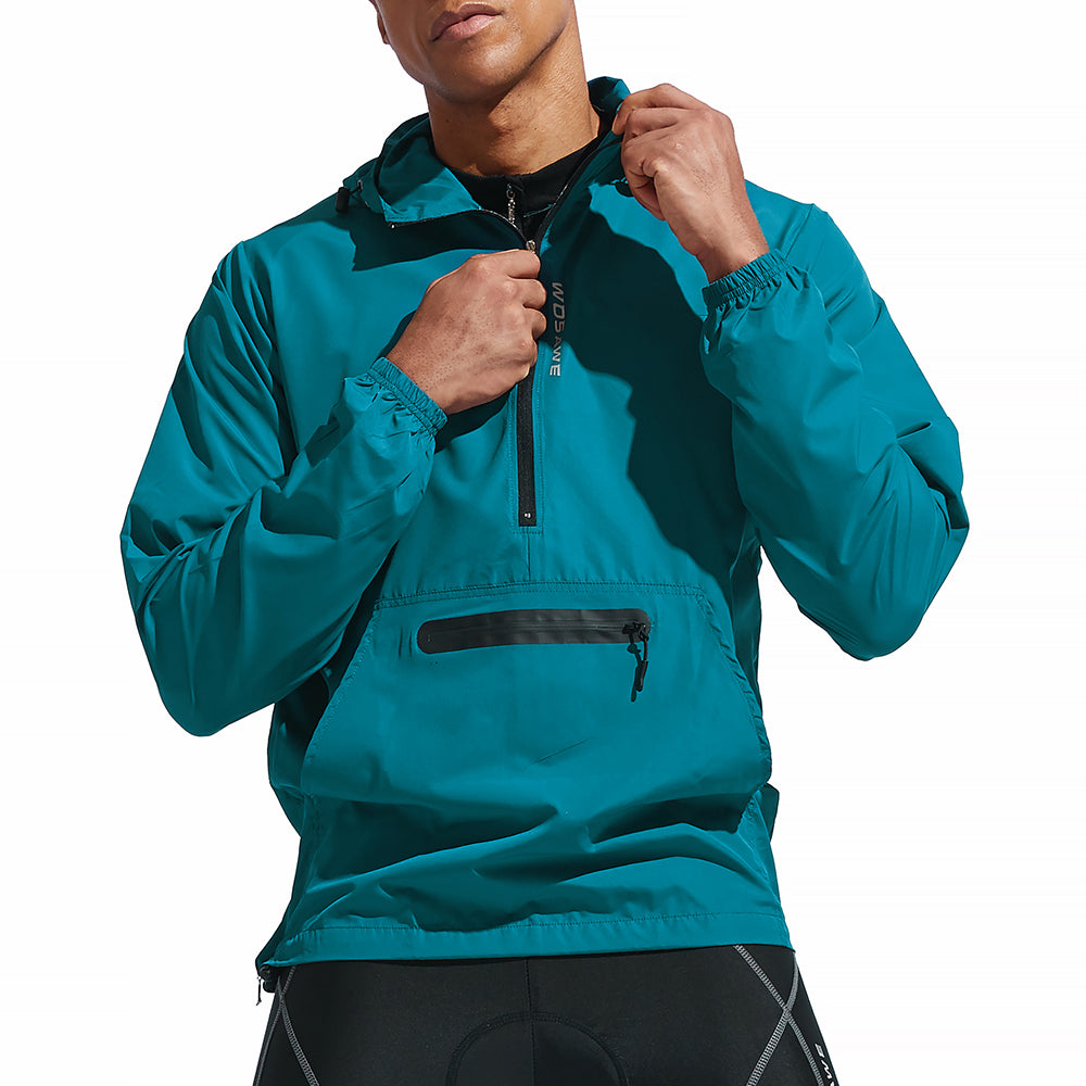 Herren Winddichte Fahrradjacke mit Kapuze – Halb-Reißverschluss Sport Windbreaker