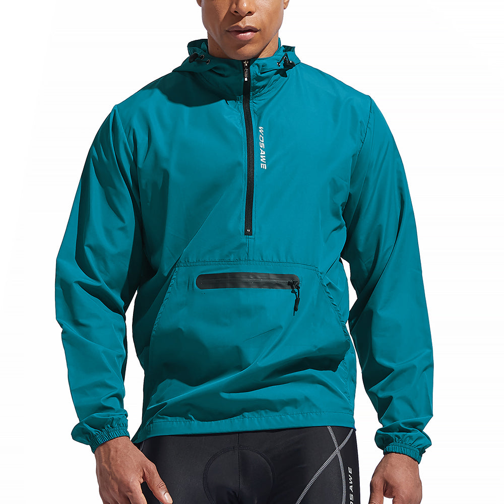 Herren Winddichte Fahrradjacke mit Kapuze – Halb-Reißverschluss Sport Windbreaker