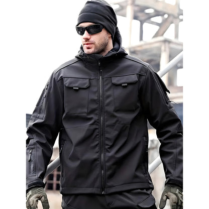 Herren Outdoor Taktische Jacke | Wasserdichte Wanderjacke mit Kapuze
