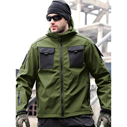 Herren Outdoor Taktische Jacke | Wasserdichte Wanderjacke mit Kapuze
