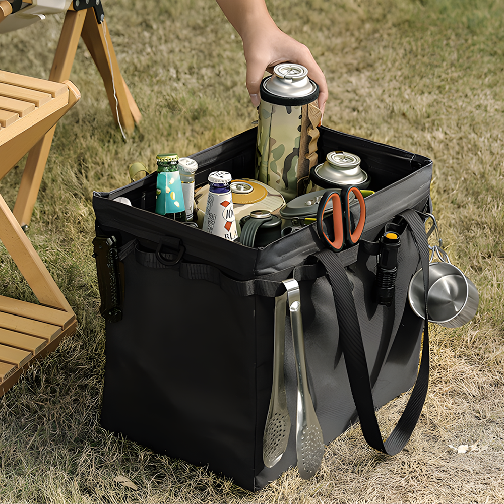 aufbewahrung camping Klappbare Camping Aufbewahrungsbox mit Metallrahmen – Organizer für Outdoor Zubehör