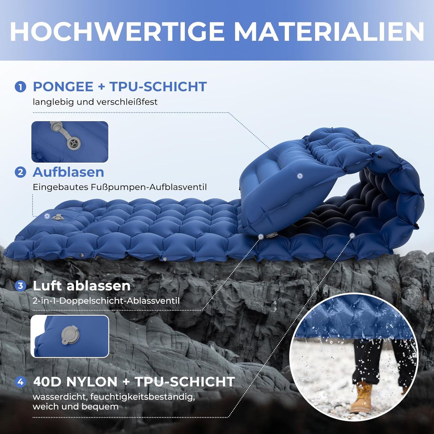 Outdoor Ultraleichte Isomatte Selbstaufblasbar für Camping und Reisen