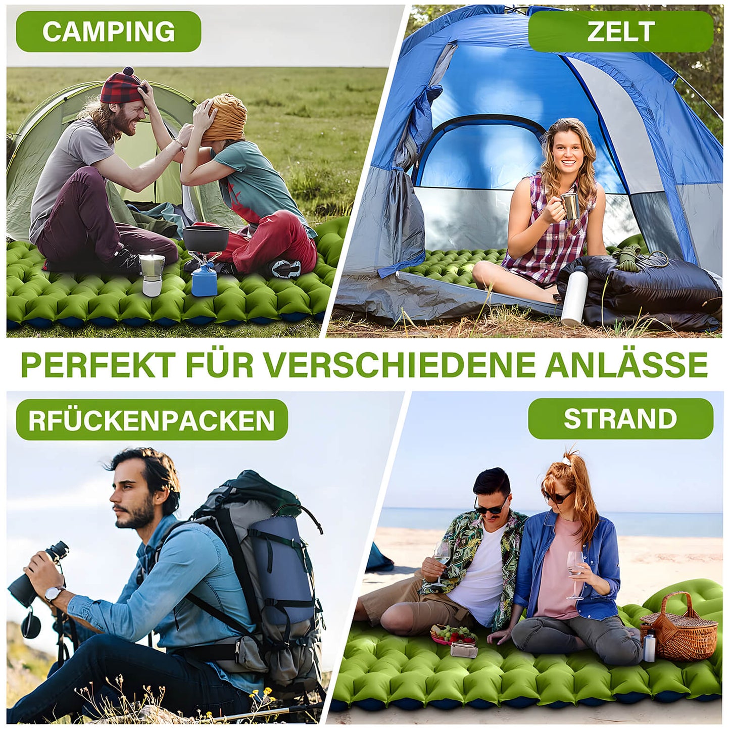 Selbstaufblasende Camping Isomatte 2 Personen - Wasserdicht für Outdoor