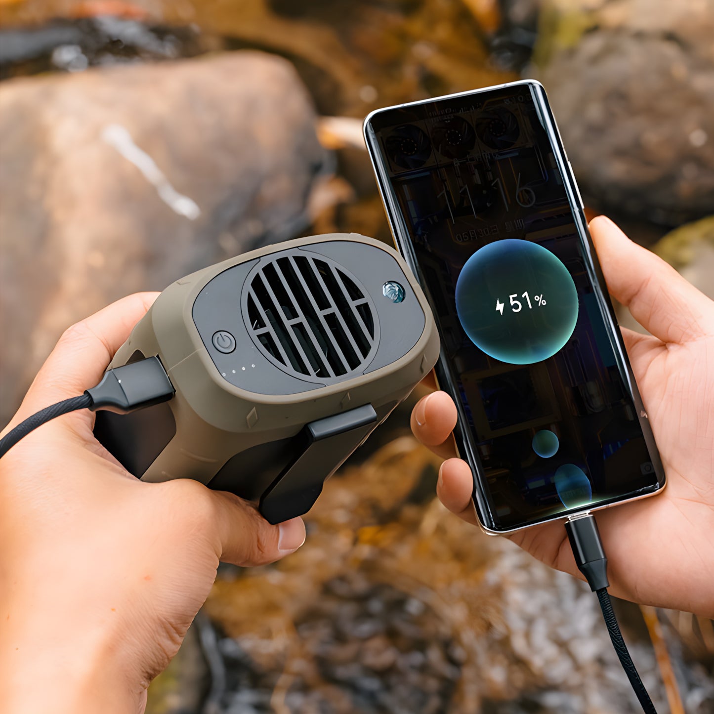 Tragbarer Taillen Ventilator mit LED Licht wiederaufladbar 8000 mAh für Outdoor
