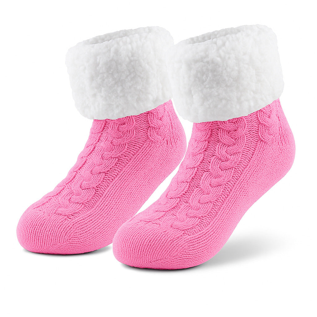 Warme Kuschelsocken Damen – Flauschige Hüttensocken mit Anti-Rutsch Noppen(1 Paar)