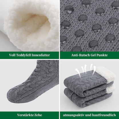Warme Kuschelsocken Damen – Flauschige Hüttensocken mit Anti-Rutsch Noppen(1 Paar)