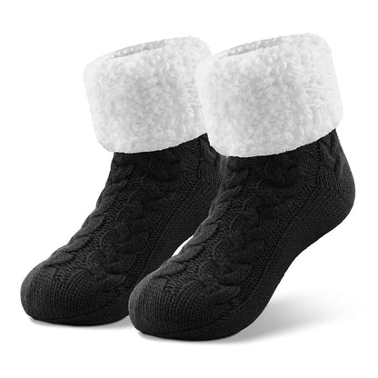 Warme Kuschelsocken Damen – Flauschige Hüttensocken mit Anti-Rutsch Noppen(1 Paar)