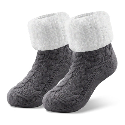 Warme Kuschelsocken Damen – Flauschige Hüttensocken mit Anti-Rutsch Noppen(1 Paar)