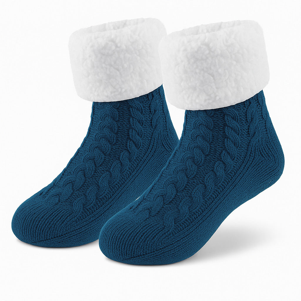 Warme Kuschelsocken Damen – Flauschige Hüttensocken mit Anti-Rutsch Noppen(1 Paar)