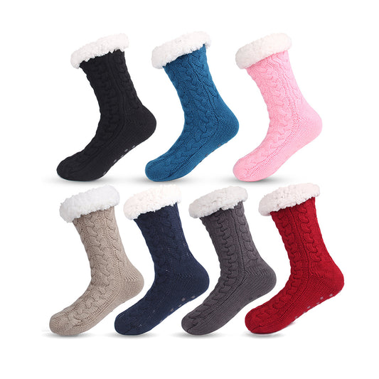 Warme Kuschelsocken Damen – Flauschige Hüttensocken mit Anti-Rutsch Noppen(1 Paar)