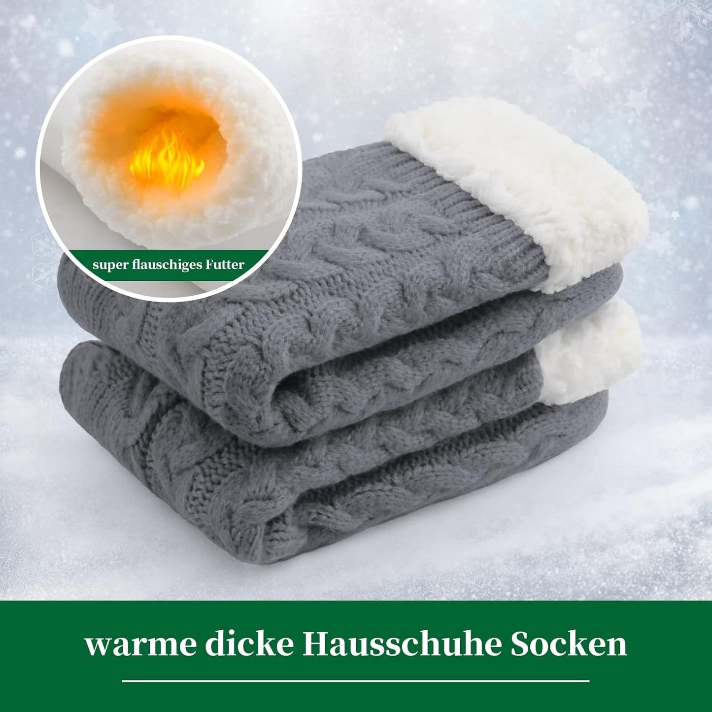 Warme Kuschelsocken Damen – Flauschige Hüttensocken mit Anti-Rutsch Noppen(1 Paar)