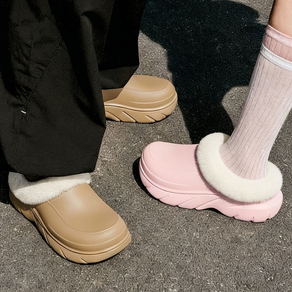 Warme Plateau Hausschuhe für Damen & Herren – Gefütterte Winterschuhe mit stützender Sohle