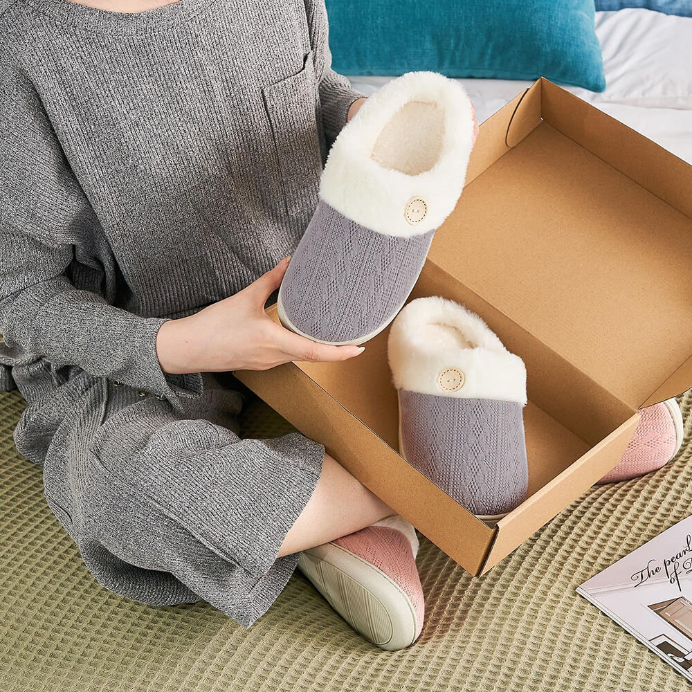 Warme Damen Hausschuhe mit Memory Foam – Weich, Gefüttert & Rutschfest