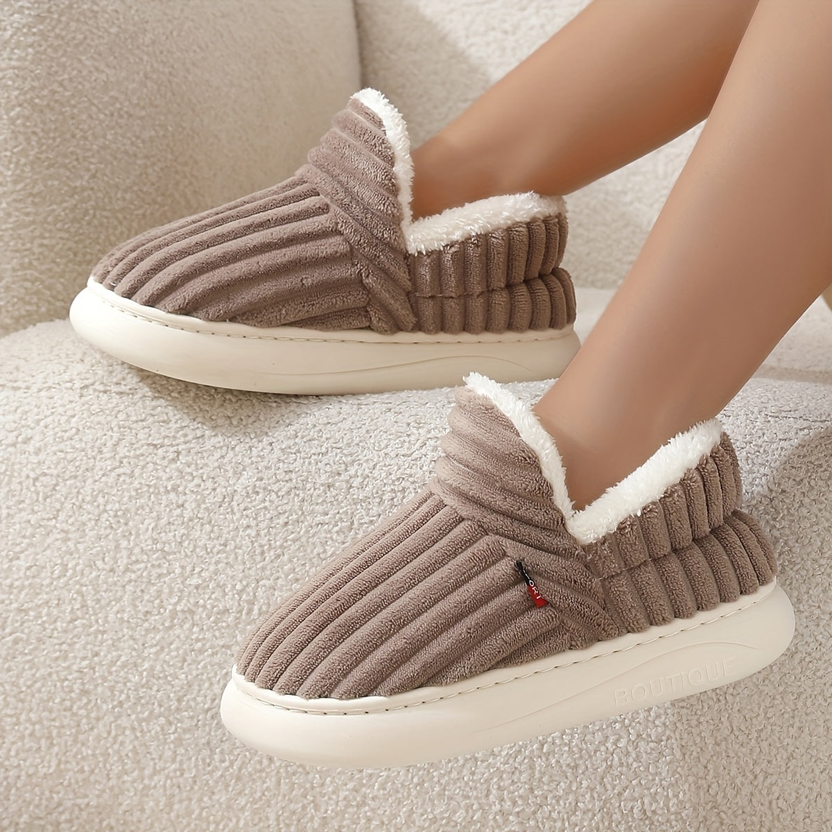 Warme Samt Winterhausschuhe mit Dicker Sohle für Damen und Herren