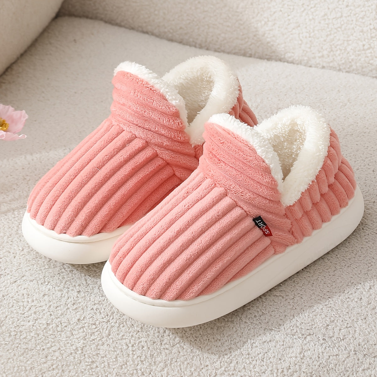 Warme Samt Winterhausschuhe mit Dicker Sohle für Damen und Herren