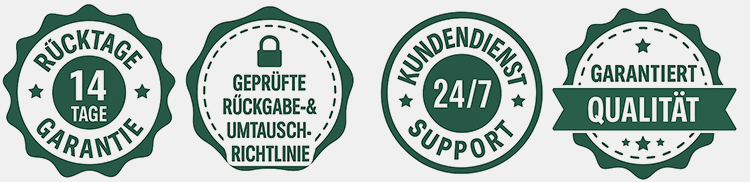 14 Tage Rückgabe, geprüfte Richtlinien, 24/7 Kundensupport, garantierte Qualität